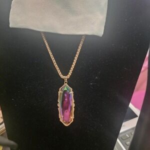 Kendra Scott Iridescent Peach purple Gold Frances pendant necklace boho rare